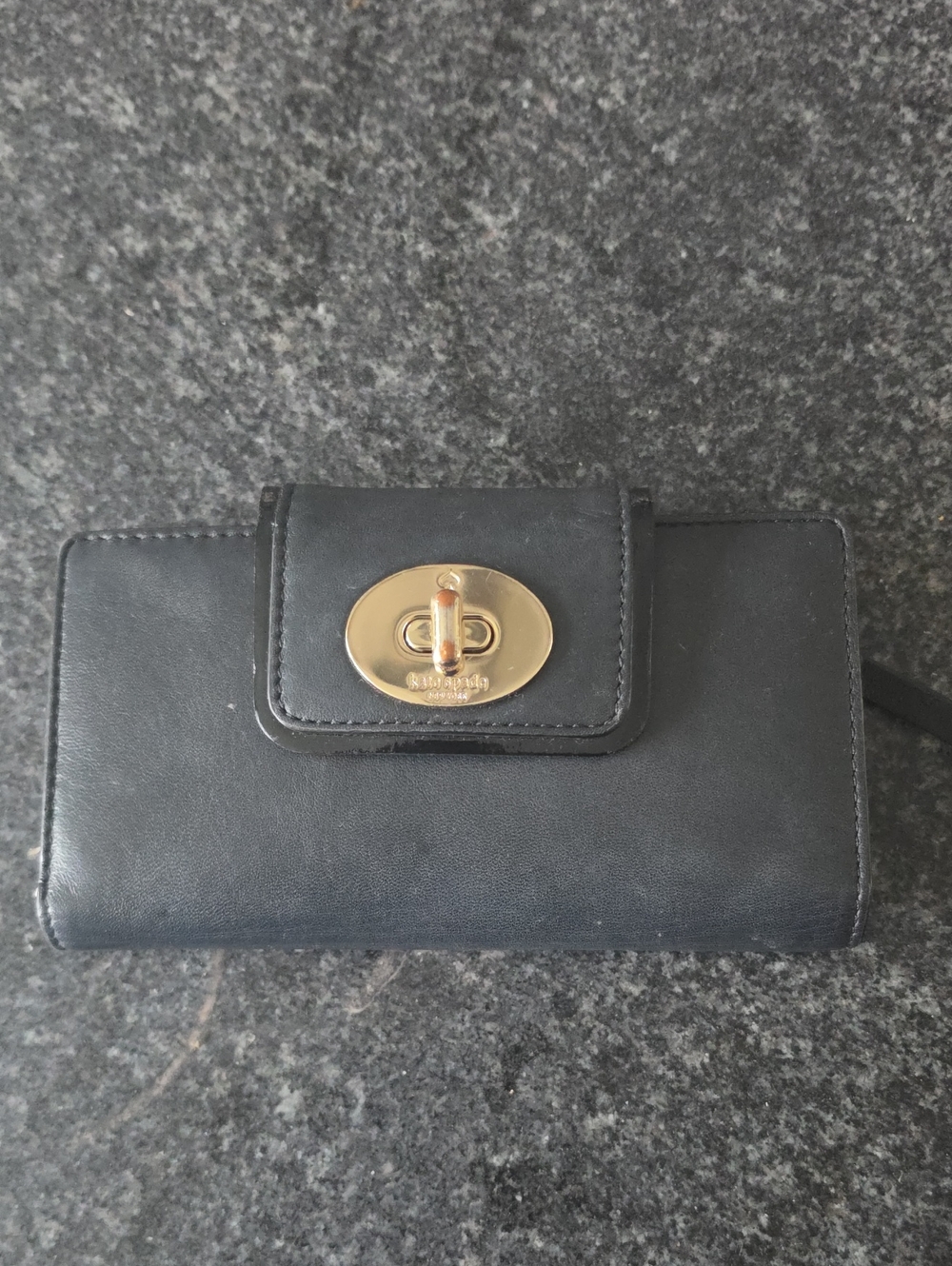 kate spade Black Leather Wallet with Gold Turn-Lock Accent